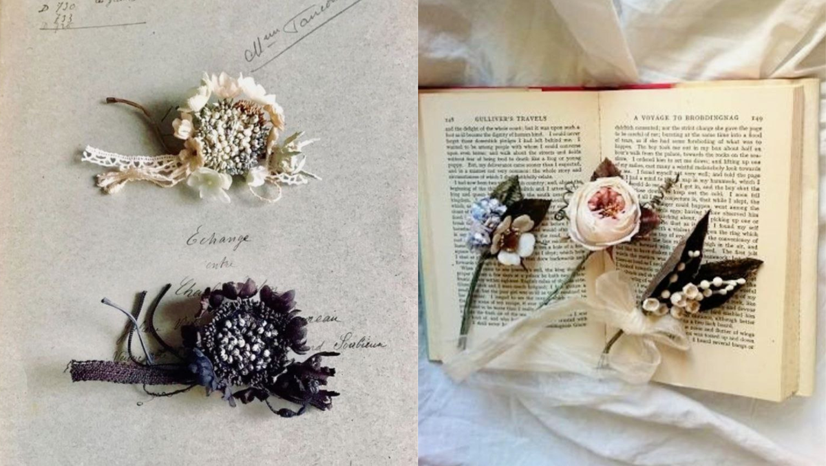 Маленькие букетики из шёлковых цветов в японской технике цветоделия