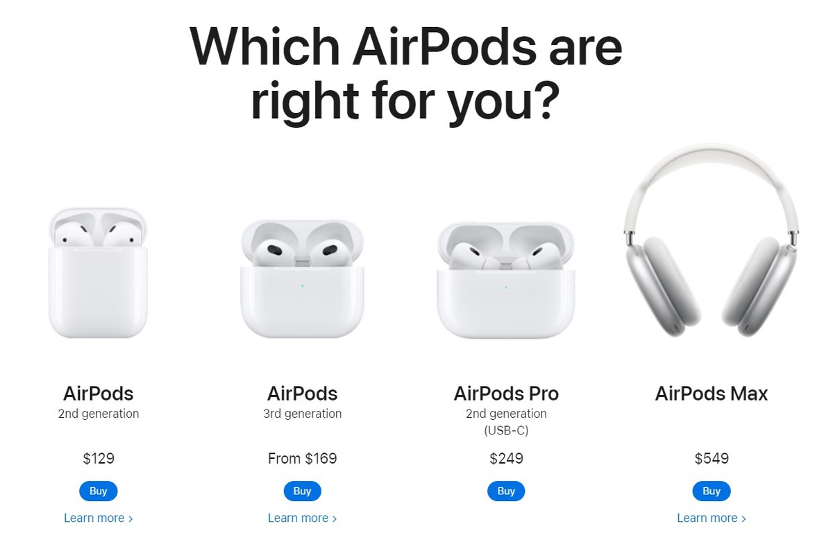 Стоимость AirPods на официальном сайте Apple
