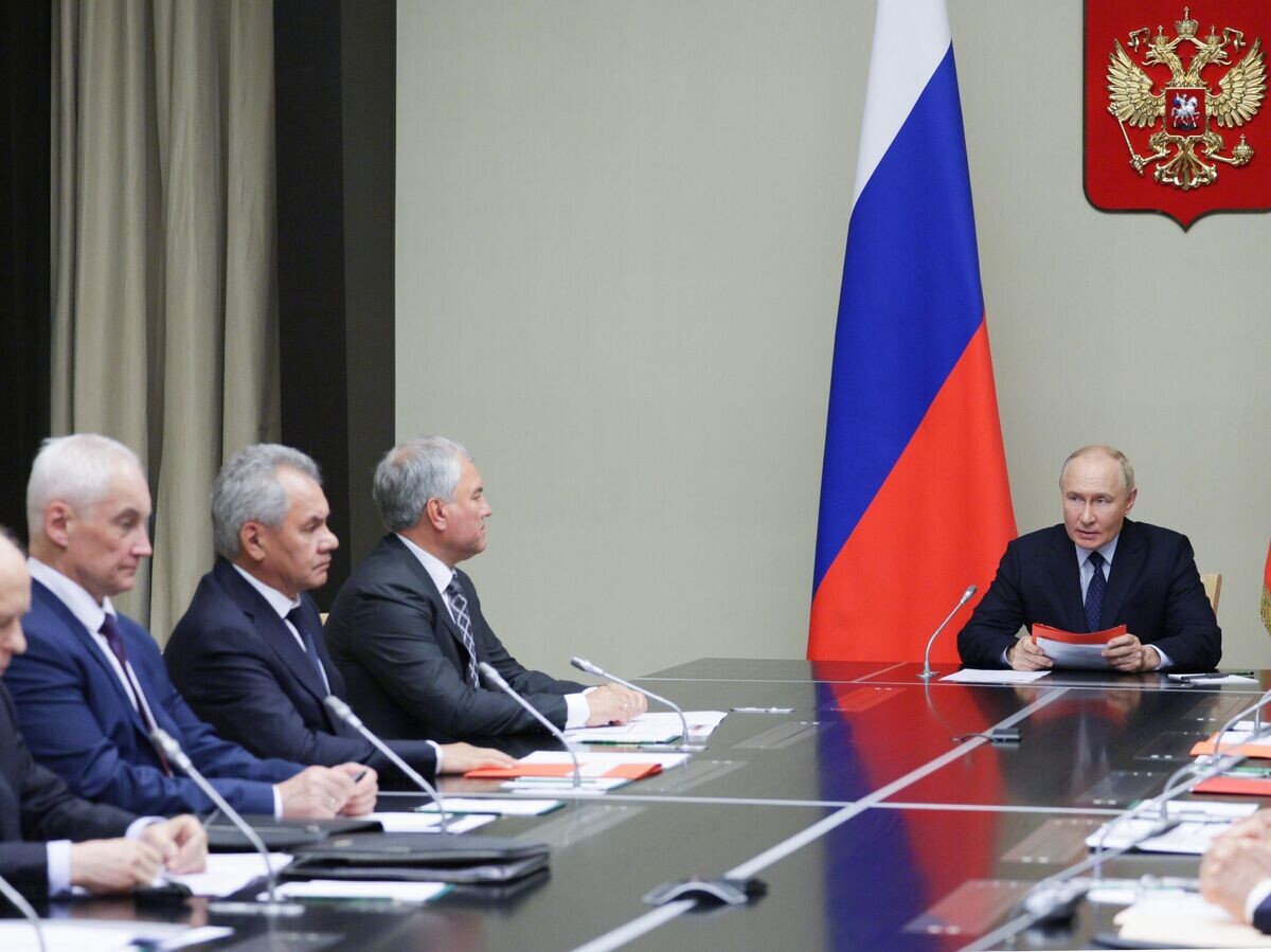    Президент России Владимир Путин проводит оперативное совещание с постоянными членами Совета Безопасности© РИА Новости / Алексей Бабушкин