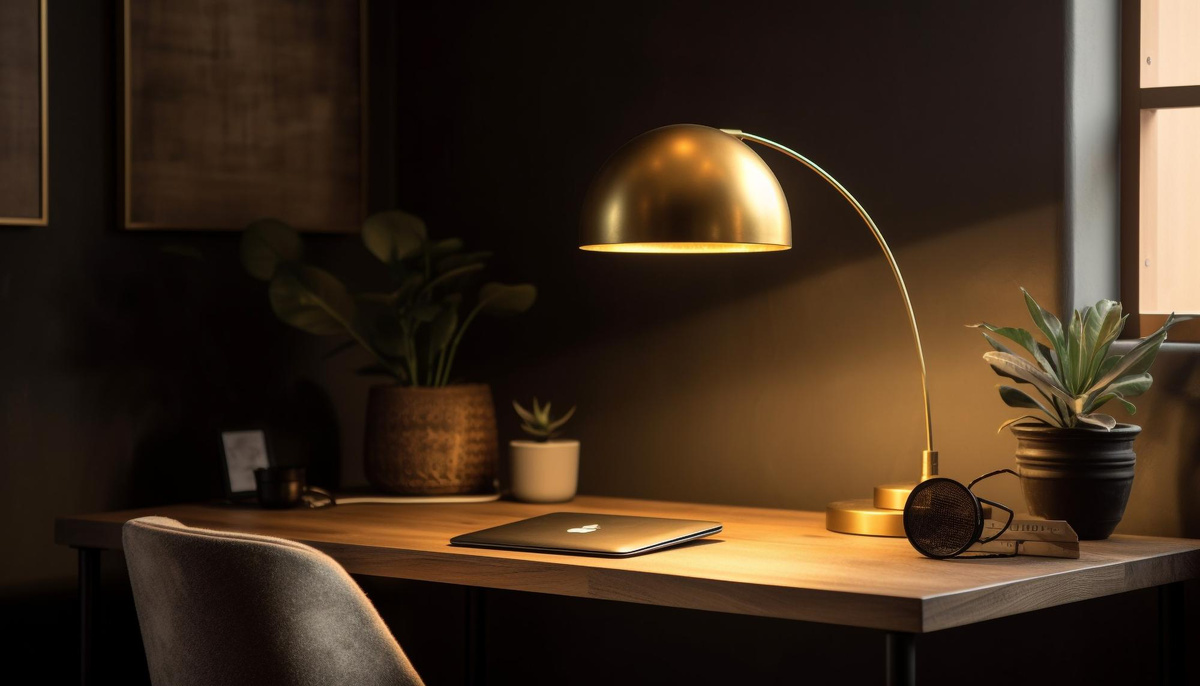 Современная настольная лампа на рабочем столе
