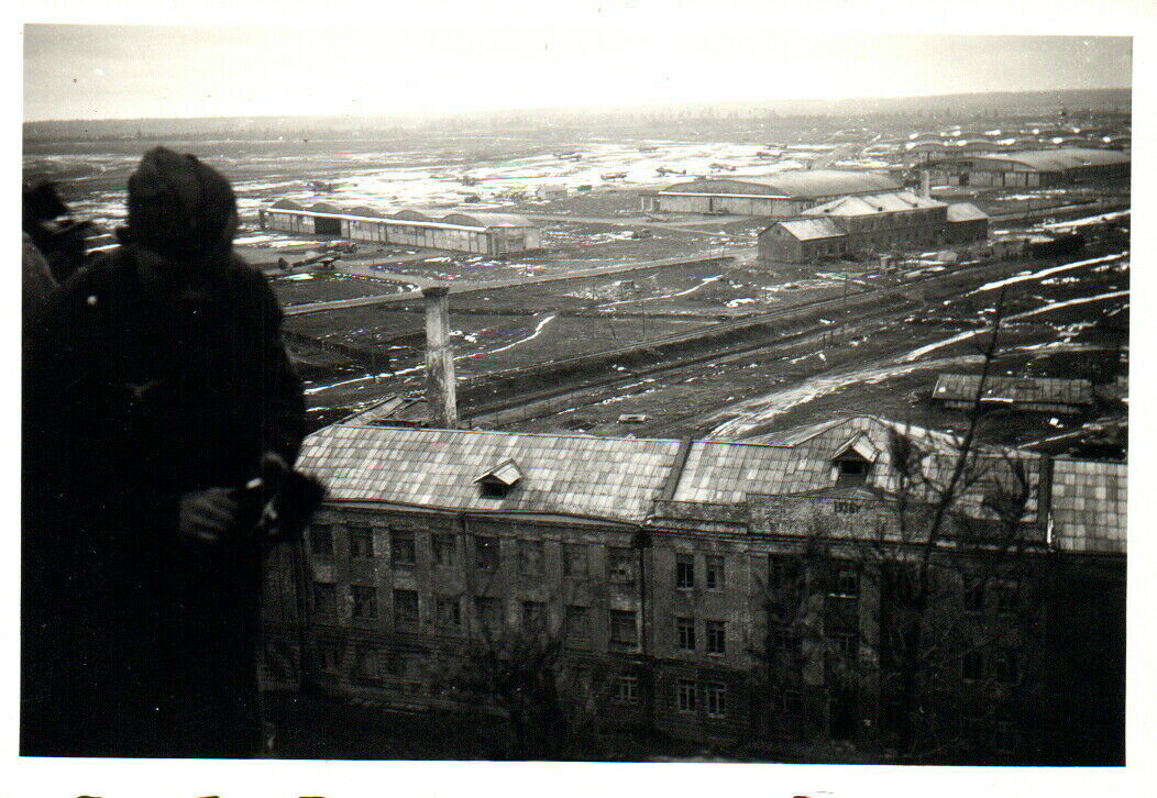 Вид на аэродром с водонапорной башни. Немецкое фото 1942 года.