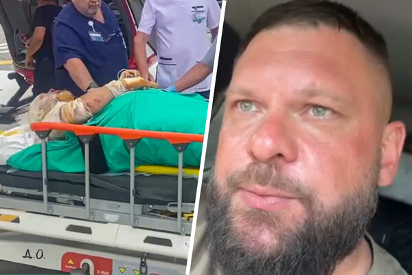 Кадр из последнего опубликованного видео военкора Евгения Поддубного перед попаданием украинского FPV-дрона в машину, где находился корреспондент (справа). 7 августа 2024 г., Курская область, Россия.    
 
Военкор Евгений Поддубный после ранения на территории НИИ скорой помощи им. Н.В. Склифосовского (слева). Москва, Россия, 8 августа 2024 г. / Департамент здравоохранения города Москвы, телеграм-канал «Поддубный |Z|О|V| edition»