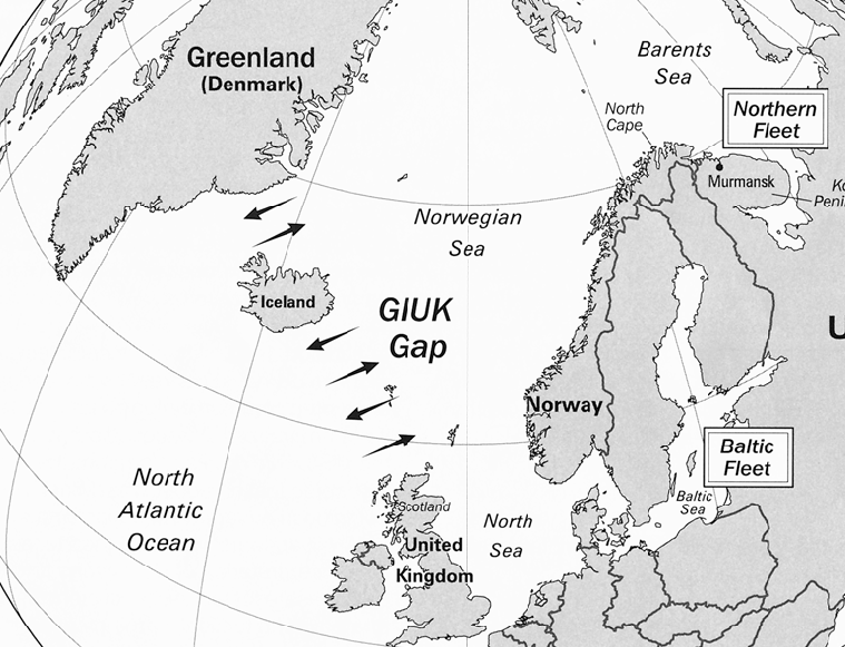 Только Северный флот РФ не заперт в море, но его запирает рубеж ВМС НАТО GIUK (источник сайт ЦРУ США)