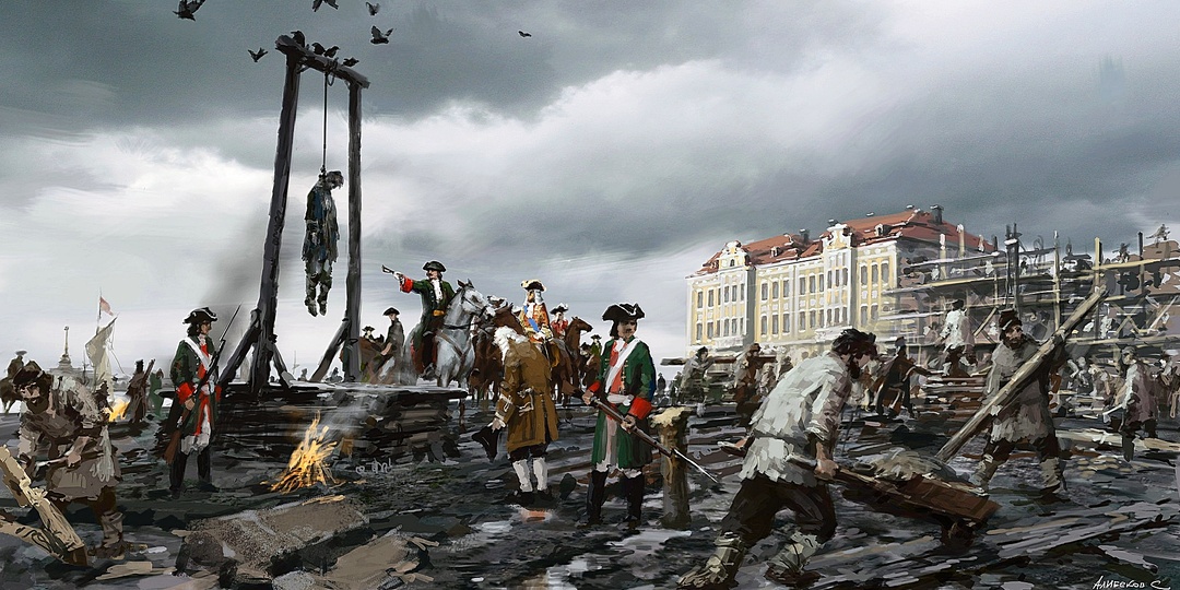 Его разложившееся, исклеванное птицами тело, целый год провисело на виселице по личному приказу Петра I