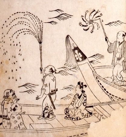 Первые фейерверки в эпоху Эдо. Иллюстрация из книги "Getsuji-no asobi (Monthly Amusements)", 1691 г., из хранения Edo-Tokyo Museum