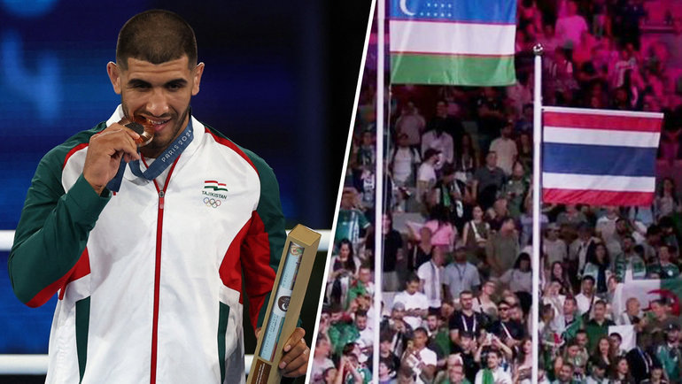    На Олимпиаде перепутали флаги на церемонии награждения призеров в турнире по боксу в весовой категории до 92 кг.скриншот из трансляции Reuters