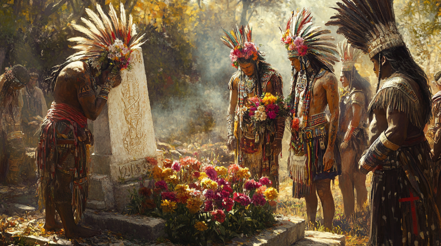 Древние Ацтеки пришли возложить цветы на могилу соплименника.