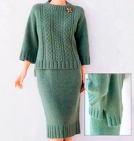 Классика - женский костюм спицами, японское описание, как вязать