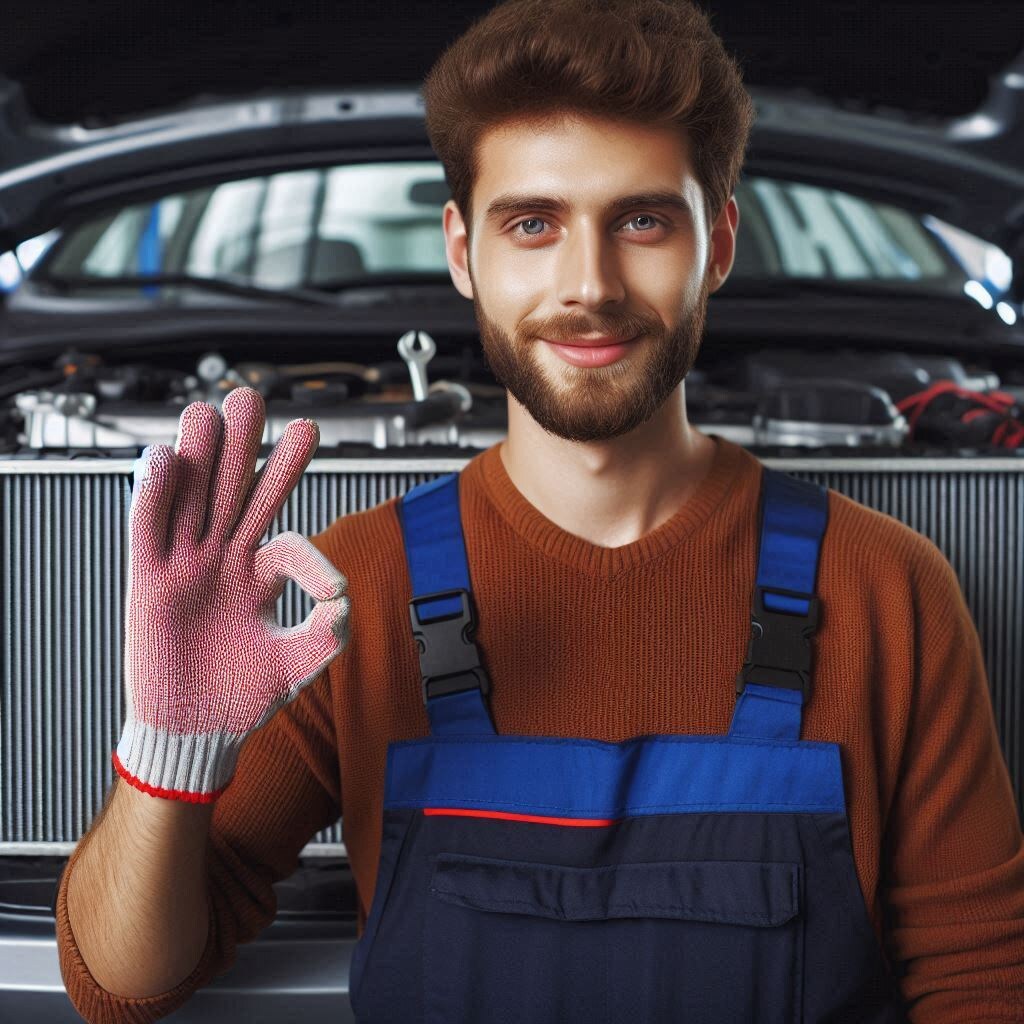 Автомастер готовит радиаторы к мойке