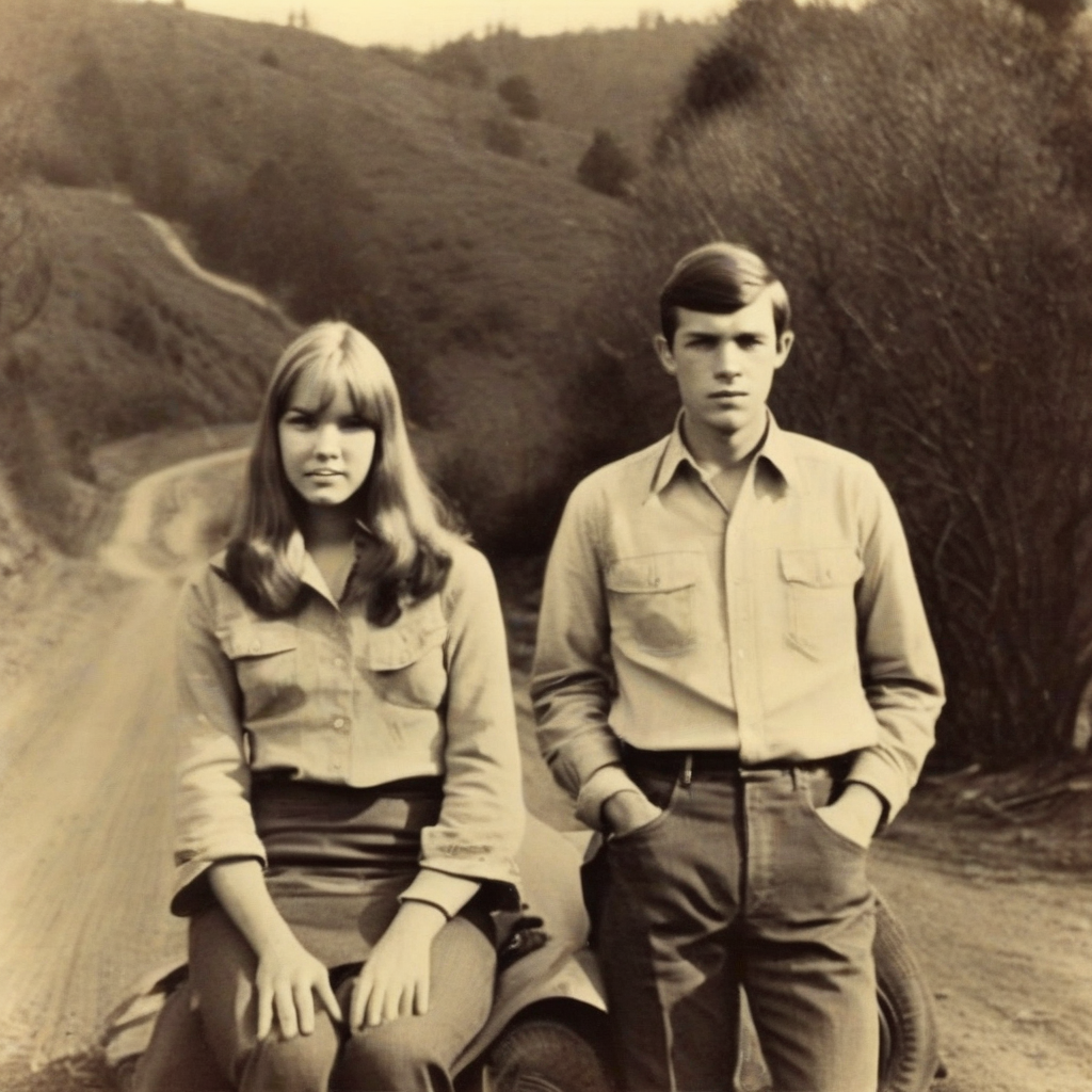 Бетти Лу Дженсен и Дэвид Фарраде на проселочной дороге.