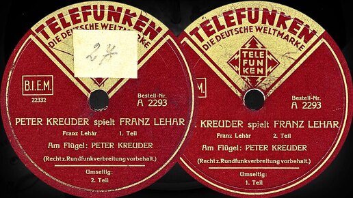 PETER KREUDER spielt FRANZ LEHAR 1-2. Teil - Am Flügel: PETER KREUDER (1937)