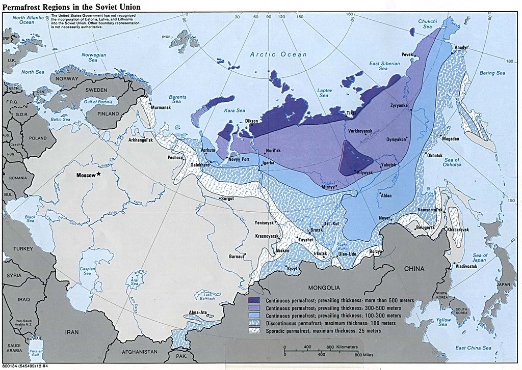 Карта вечной мерзлоты времен СССР