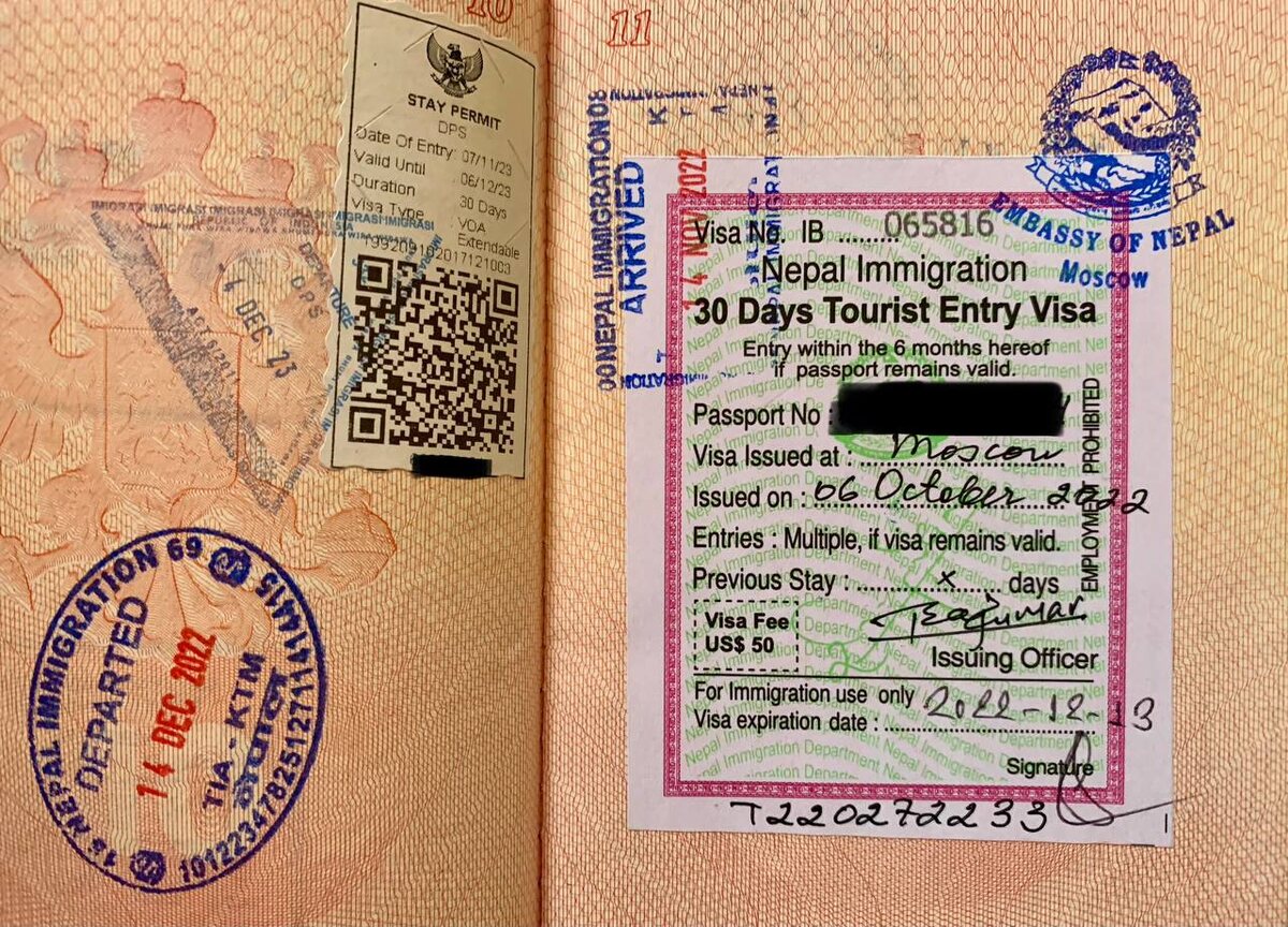 Такую вклейку заявители получают в паспорт. Обратите внимание, что въезд в Непал разрешён в течение 6 месяцев с момента выдачи визы, а срок действия отсчитывается с момента прибытия в страну. Фото: Елена Чернышова