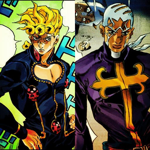 Склеенные фрагменты из манги "Невероятные Приключения Джо Джо" ("JoJo's Bizarre Adventure") Джорно Джованна и Энрико Пуччи