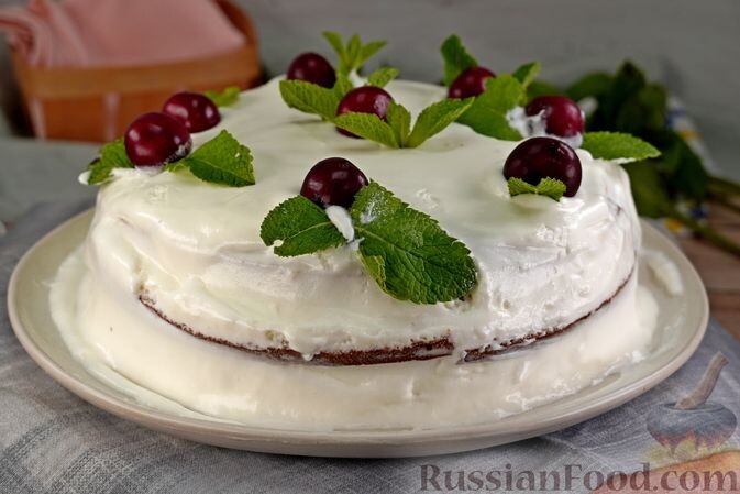 черешня, мука, молоко, масло сливочное, яйца, сахар, сахар ванильный, разрыхлитель, соль, сливки