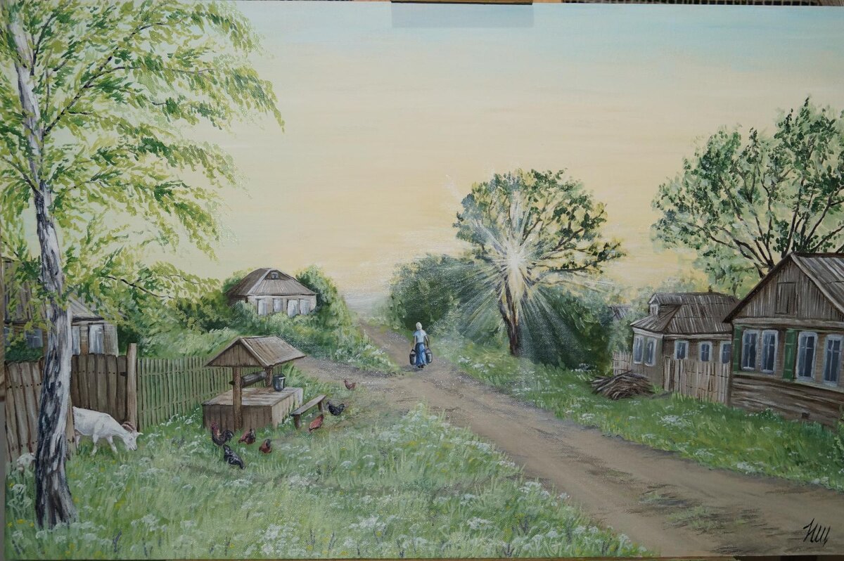 "Утро в деревне", Н. Швецова, масло/холст, 50*80см