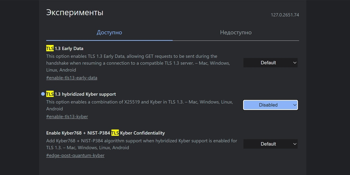 Chrome flags enable tls13 kyber disabled
