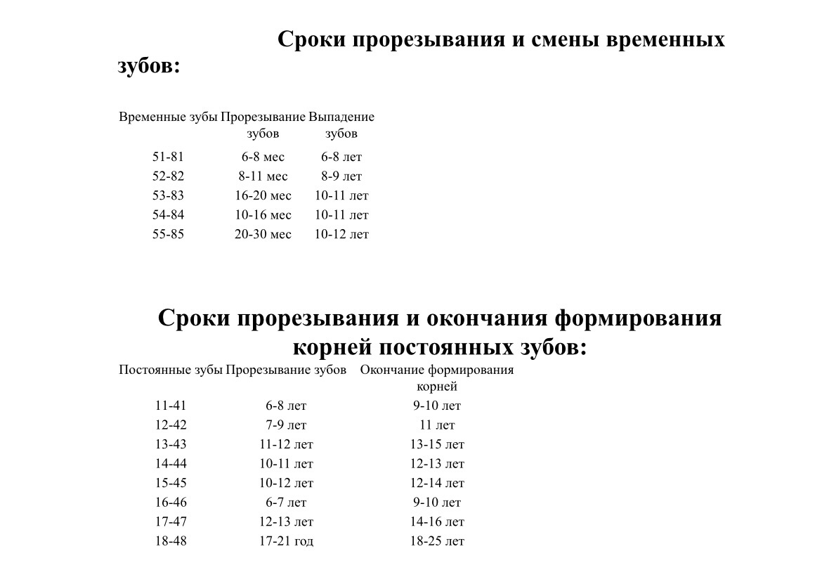 Сроки прорезывания зубов человека