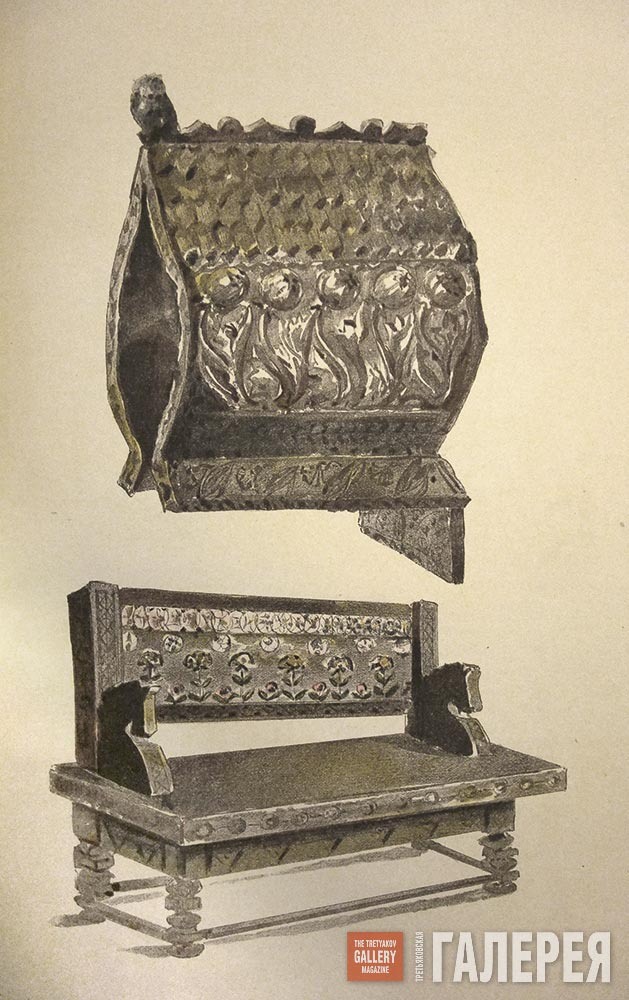 Крышка для колодца и скамья. Эскиз. Е.Д. Поленова