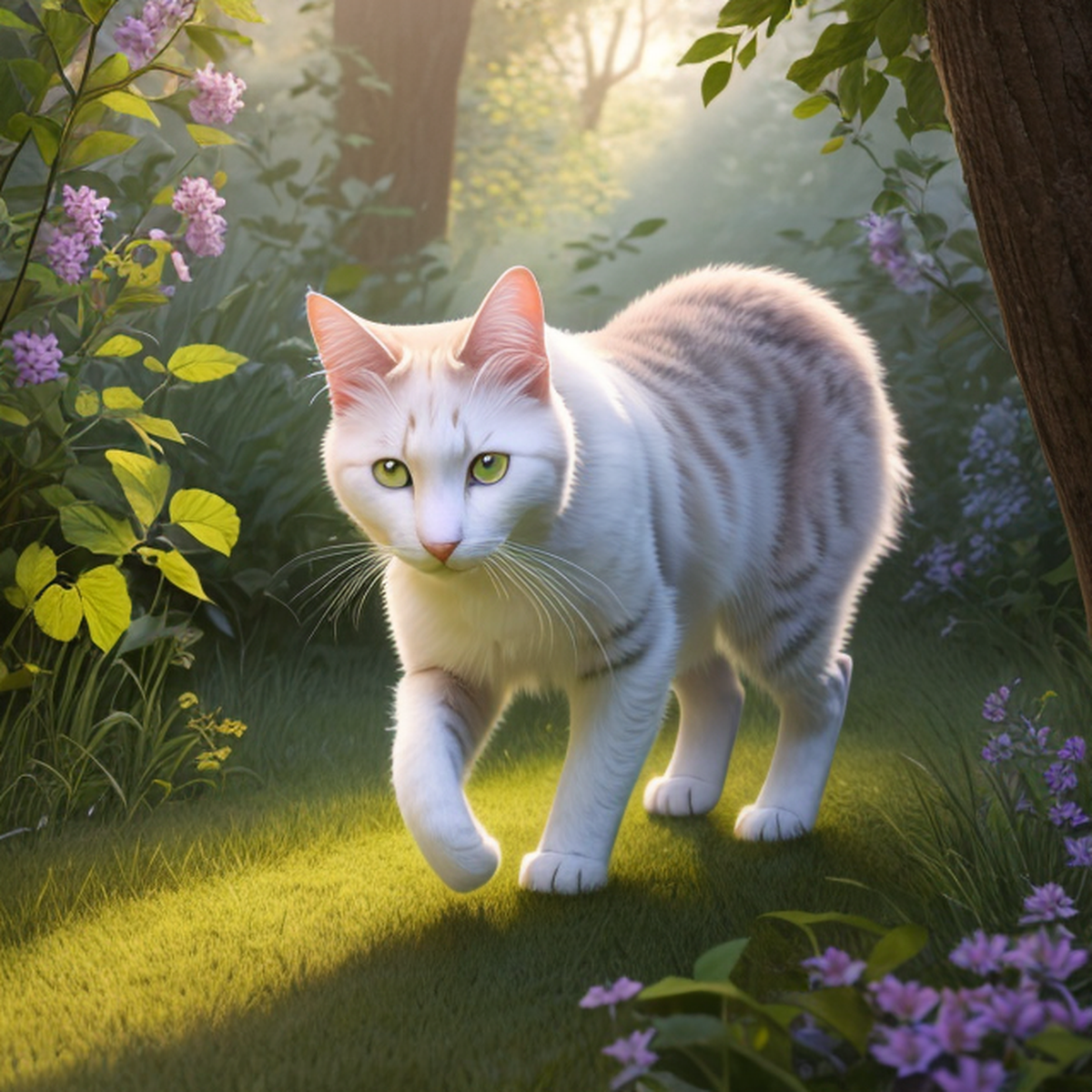 Милый  кот Муфф  отправился на охоту.