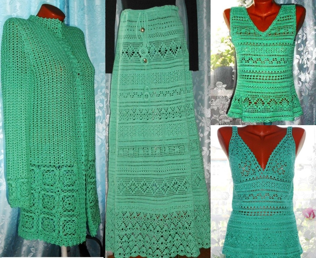 Кардиган плюс два топа и юбка. Авторская работа OlgaM. Вязание для Вас