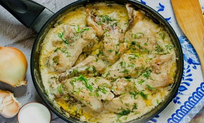 Рецепт Курица тушеная в молоке