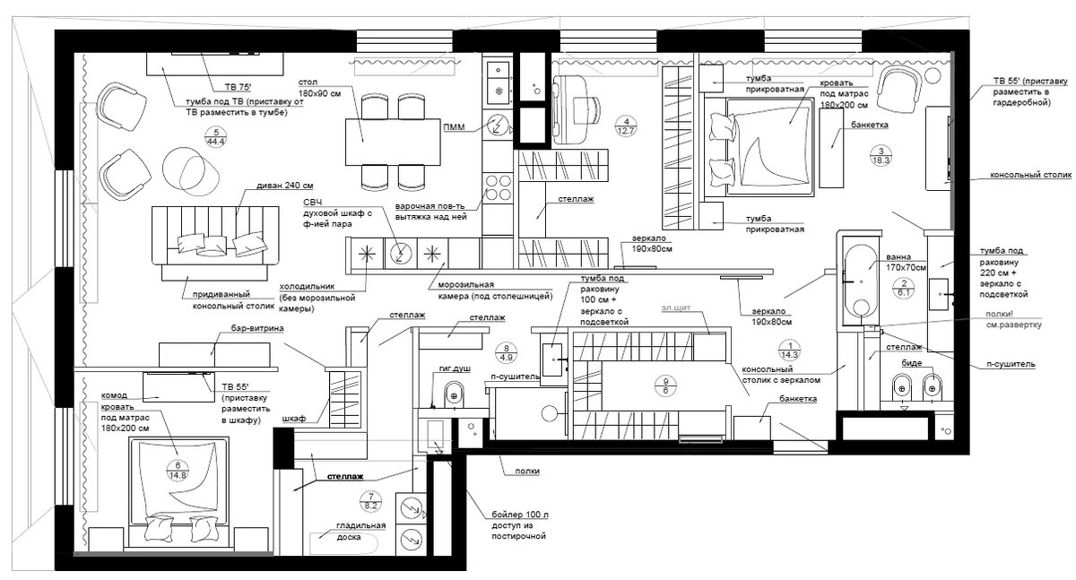 Согласованное планировочное решение от DARIA ELNIKOVA INTERIORS