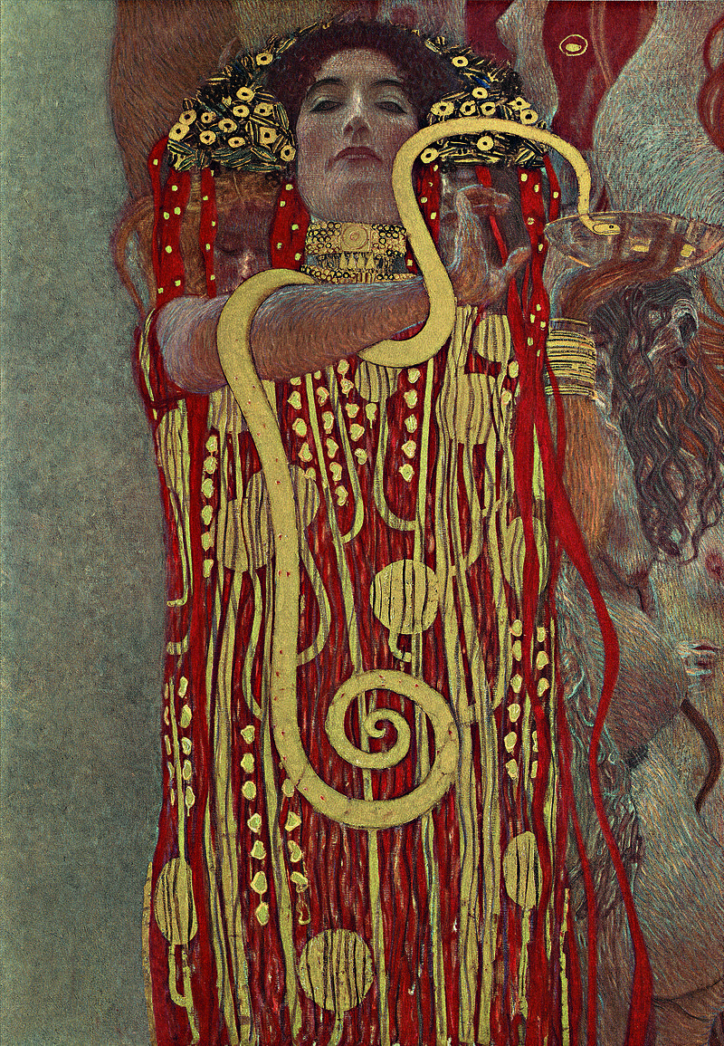 Густав Климт, Гигиея, Деталь картины "Медицина", 1900-1907 гг., холст, масло, Центральная фигура – Гигиея. Фрагмент 