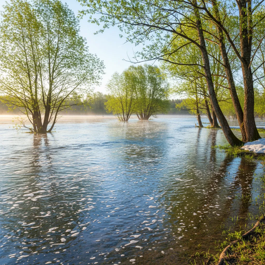 Весенний паводок: Когда река выходит из берегов.