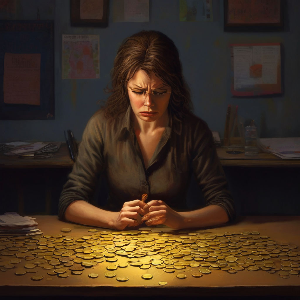 the teacher is crying while counting her coins AI generated image 