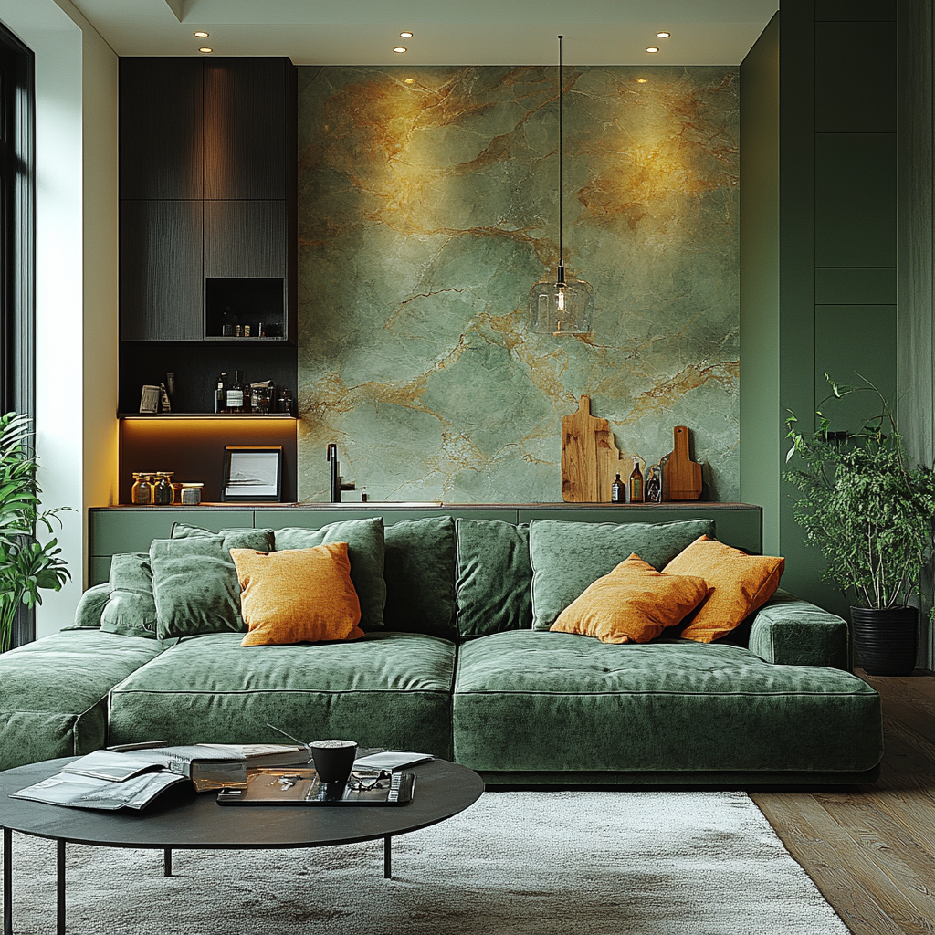 Темно-зеленый цвет в интерьере — это выбор для тех, кто ценит богатую палитру, приглушенные тона и естественную гармонию.-4