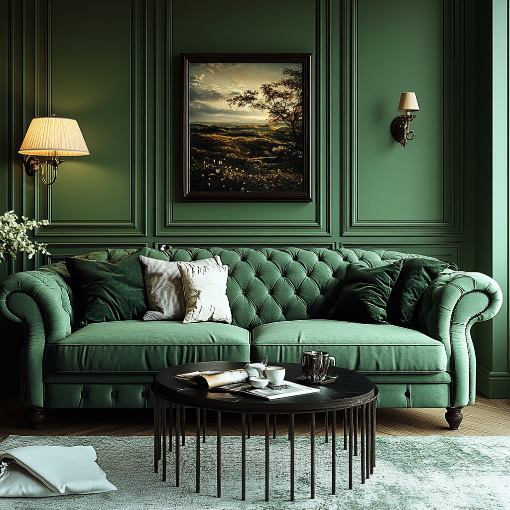 Темно-зеленый цвет в интерьере — это выбор для тех, кто ценит богатую палитру, приглушенные тона и естественную гармонию.-8