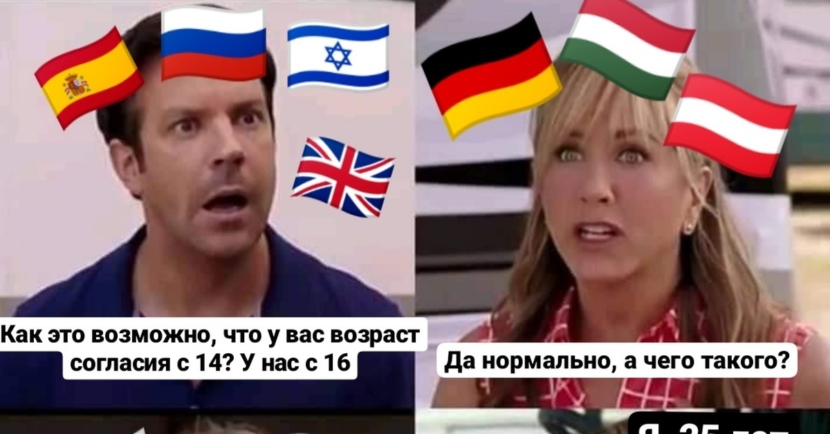 Возраст согласия — это возраст, с которого человек считается способным добровольно вступать в интимные отношения. В противном случае более старшему партнёру грозит уголовная ответственность. Самым распространённым возрастом согласия считается 16 лет. Такая отметка установлена в большинстве стран мира.
В некоторых странах существуют различия в возрасте согласия на обычный и платный секс. Возраст проститутки при этом должен быть выше, чем при бесплатной связи (чаще всего 18 лет).
С 15 лет можно начинать половую жизнь в Гвинее, Греции, Дании, Исландии, Коста-Рике, Кот-д’Ивуаре, Марокко, Македонии, Монако, Польше, Пуэрто-Рико, Румынии, Словакии, Словении, Таиланде, Уругвае, Франции, Чехии, Швеции, Эфиопии и некоторых других странах.
С 14 лет — в Австрии, Албании, Болгарии, Боливии, Боснии и Герцеговине, Бразилии, Ватикане, Венгрии, Германии, Италии, Китае, Колумбии, Лихтенштейне, Парагвае, Перу, Португалии, Сербии, Сьерра-Леоне, Того, Хорватии, Черногории, Чили, Эквадоре и Эстонии.
С 13 лет — в Аргентине, Буркина-Фасо, Испании, Южной Корее и Японии.