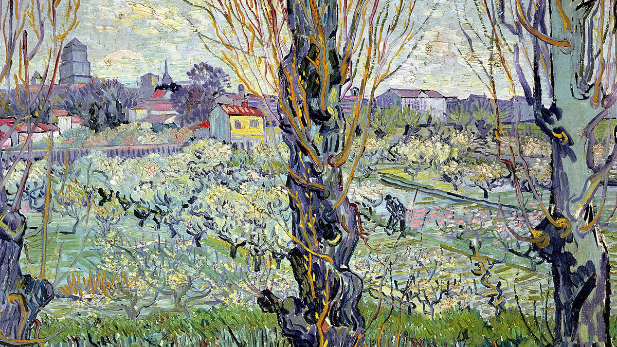 Винсент Ван Гог – Цветущий фруктовый сад с видом на Арль (фрагмент), 1889 г.