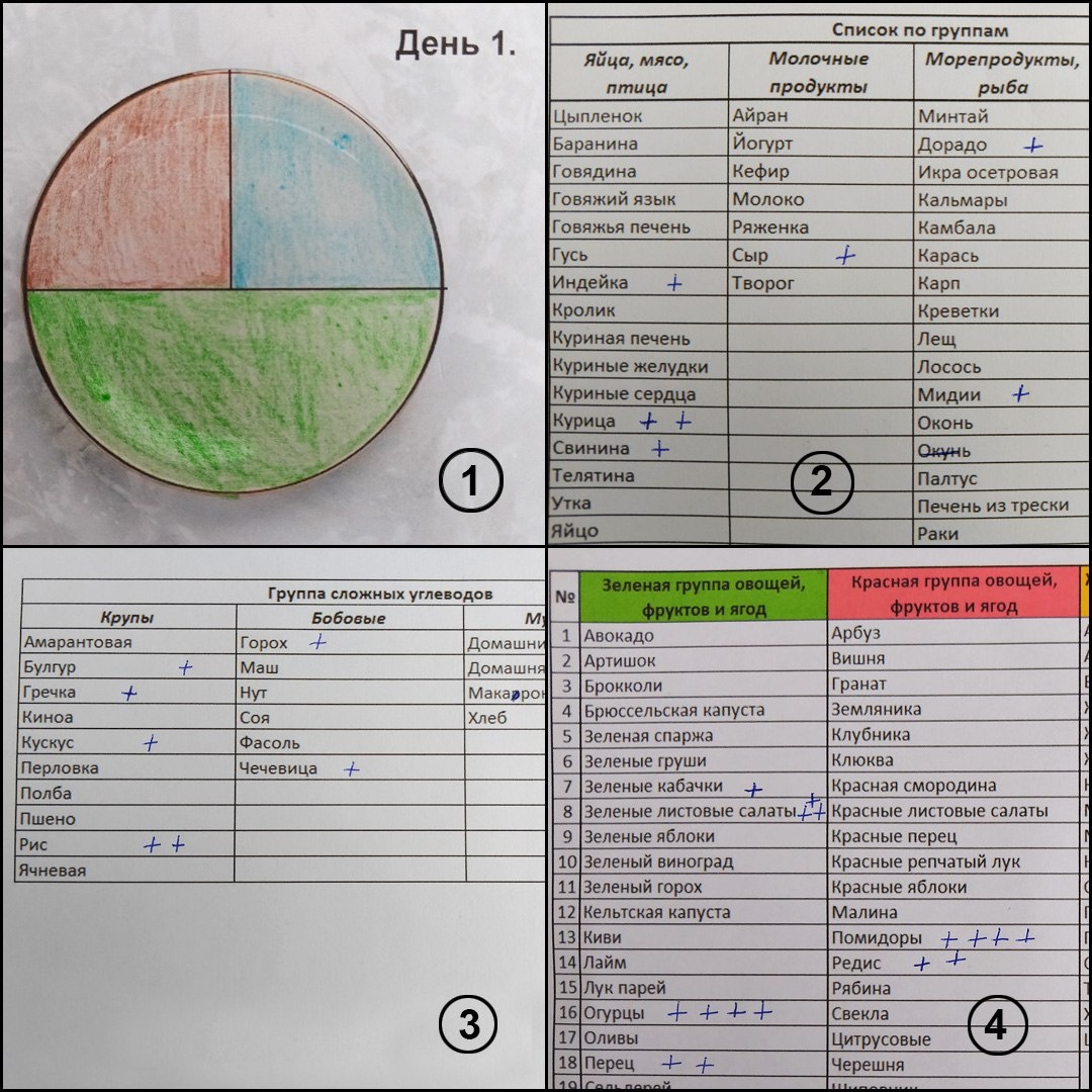По этой схеме Маша строит полноценный рацион по схеме "Белки + сложные углеводы + клетчатка"