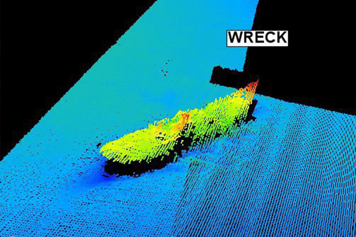 Трехмерная модель затонувшего судна на глубине 34 метра