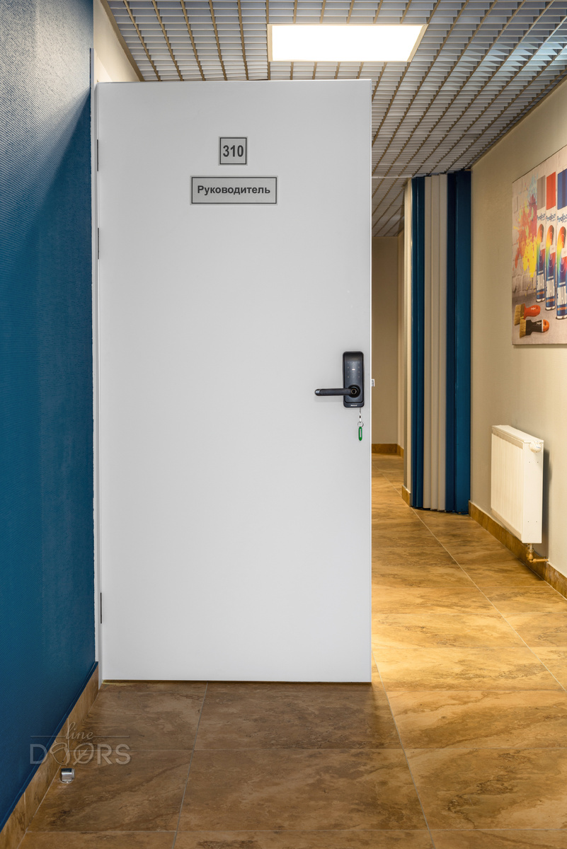 Наши двери ДГ-600 в оттенке Белый бархат в офисе заказчика