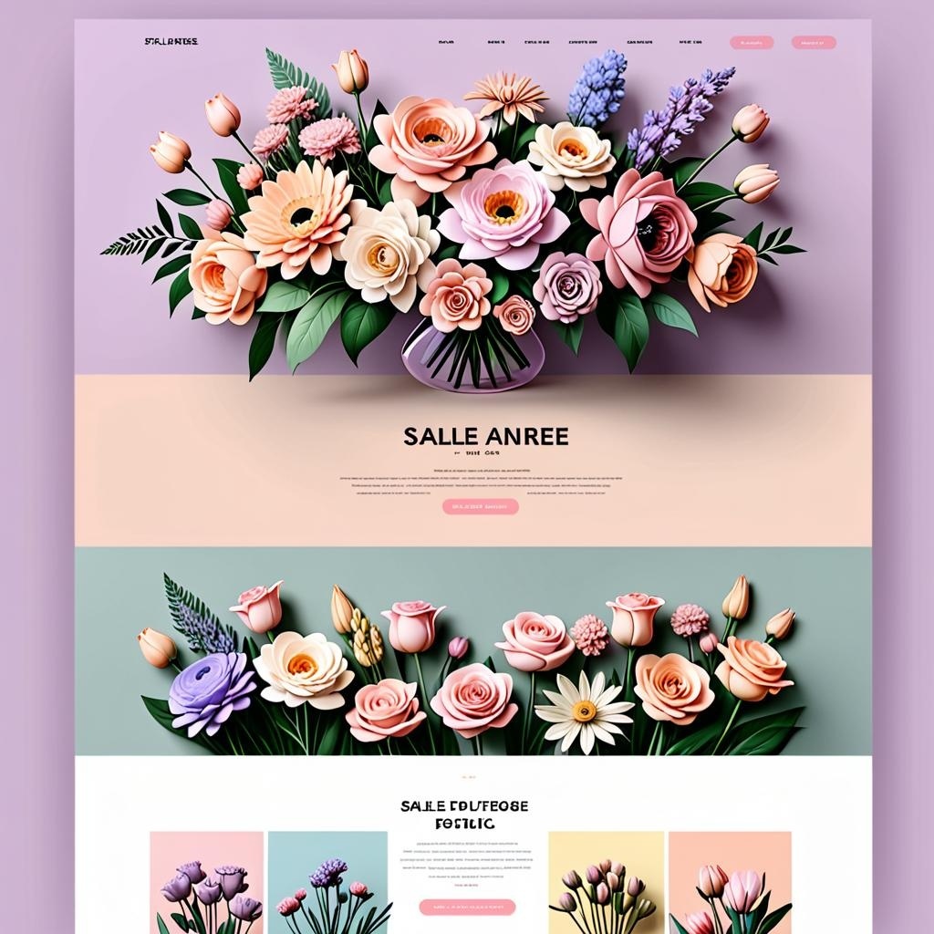 ПРОМТ: full landing page for the sale of flowers in the style of behance, pastel color palette