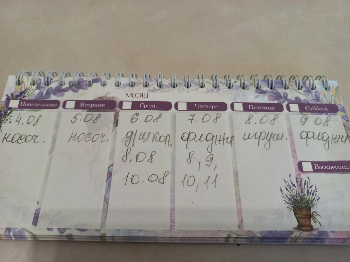 Фото ежедневника с выпавшими заданиями на Первый этап.