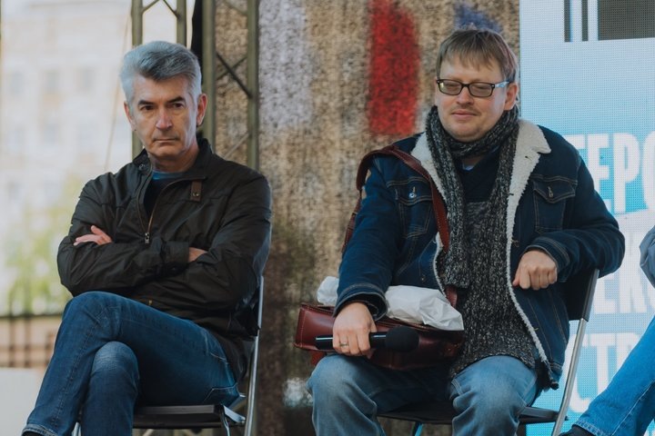 Писатели Андрей Рубнов и Сергей Беляков. предоставлено организаторами международного фестиваля «Белый июнь»