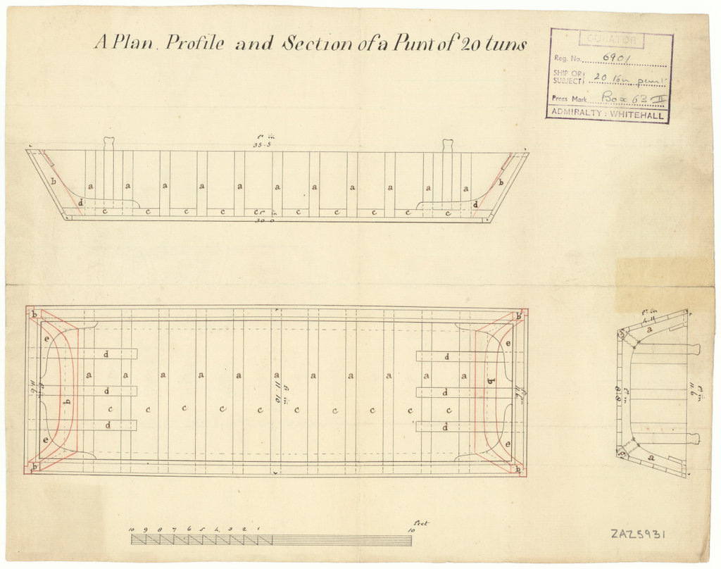 30-футовая плоскодонка. конец 18 века. Национальный морской музей, Гринвич, Лондон. ZAZ5931