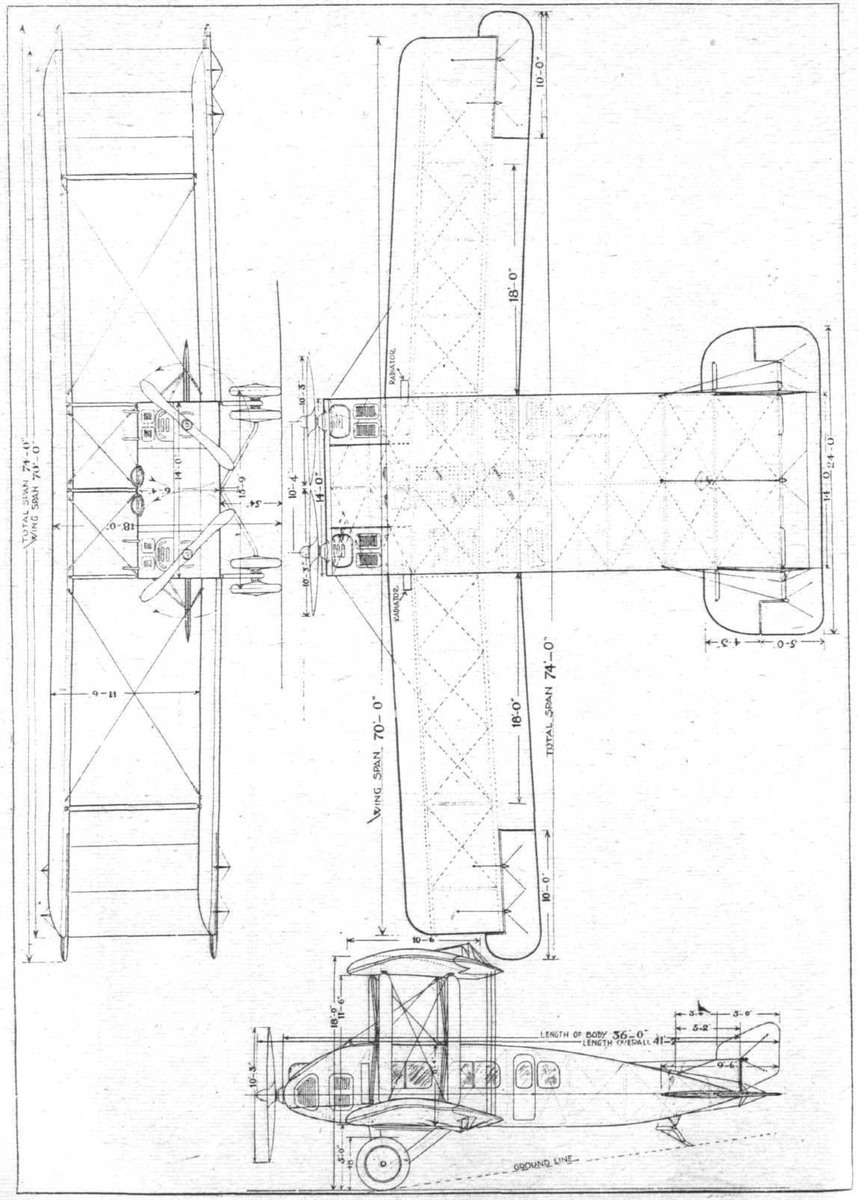  ДВУХМОТОРНЫЙ КОММЕРЧЕСКИЙ БИПЛАН REMINGTON-BURNELLI AIRLINER. Схема общего вида