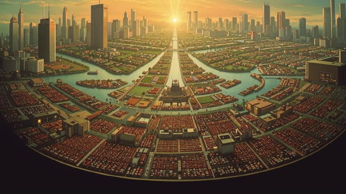 Такую картину Kandinsky 3.1 нарисовал мне по запросу "Homo economicus". Никакого человека тут нет, но внушает.