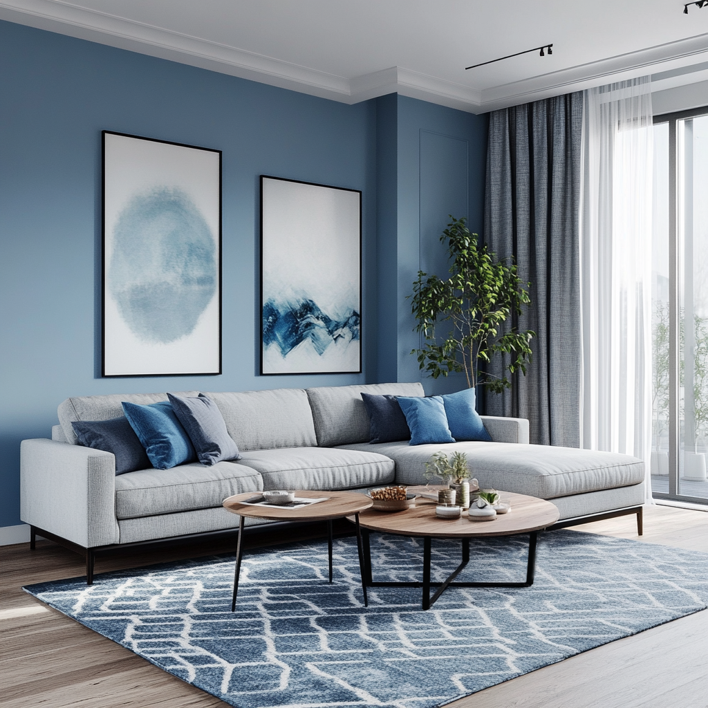 Насыщенный синий сочетается с более нежными оттенками голубого