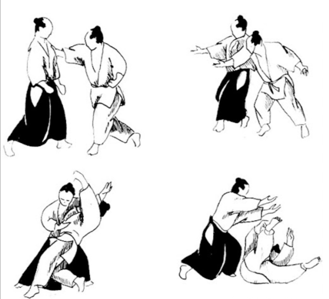 Уке (в белом) нападает первым предоставляя свою энергию) Очень мило, спасибо, а теперь катись. 