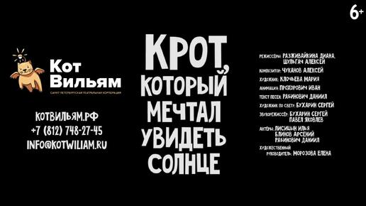 Спектакль «Крот, который мечтал увидеть солнце» в театре «Кот Вильям» Для детей от 6 лет и взрослых