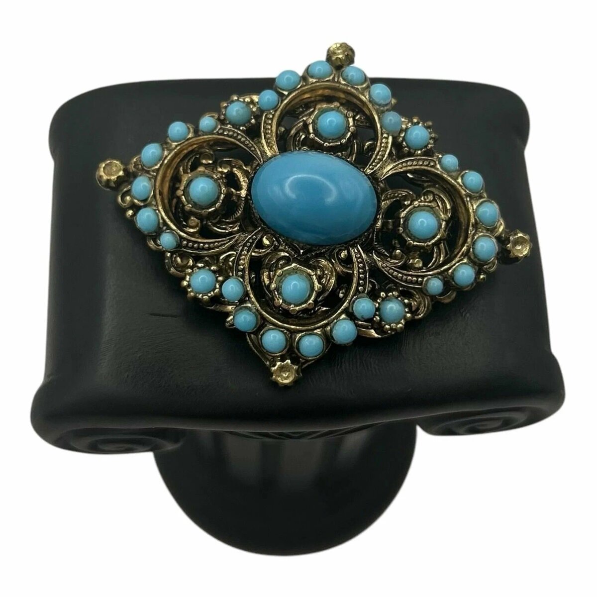 БРОШЬ СО СМАЛЬТОЙ ПОД БИРЮЗУ ПРИМ. 70е гг, ЧЕХОСЛОВАКИЯ