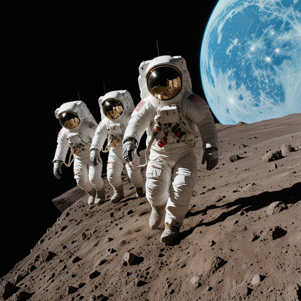 Трио астронавтов, видимо, позируют на камеру