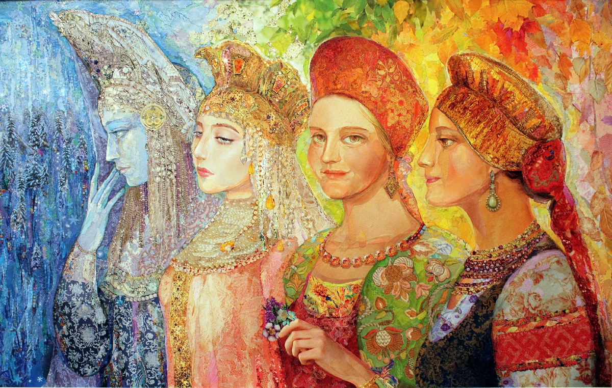 "Четыре сестры" коллажная живопись. Из архива автора.