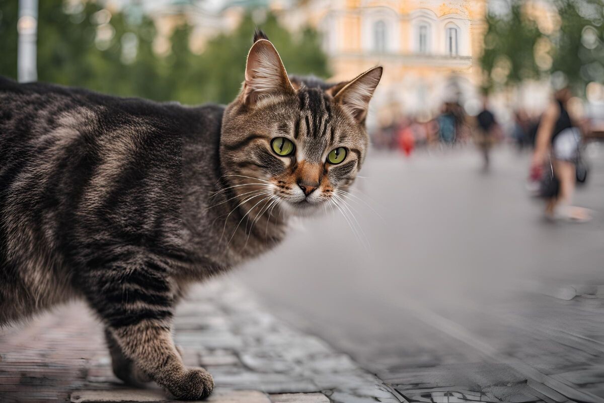 Кошка на улице в Москве 